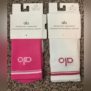 Alo Yoga Unisex Half-Crew Socks Pink & White Valentine’s Day New With Tags